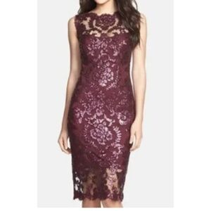 Sequined Tadashi Shoji Illusion Dress Size 2 Aubergine Cabernet Purple